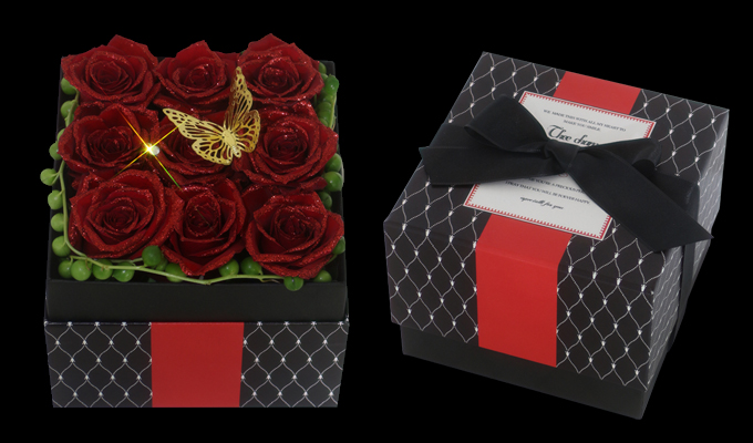 BOXアレンジメント～煌薔薇～正面と斜め画像