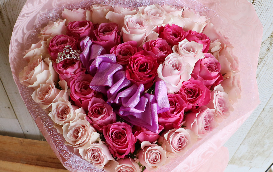 生花】ダブルローズ～バラのハート型花束・花夢ハート／Come Heart