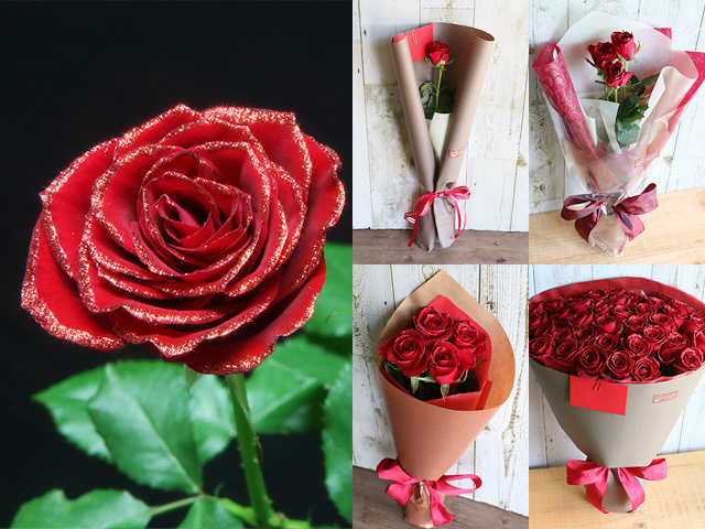 生花】煌薔薇(きらめきばら)輝くバラの花束～レッド・ピンク